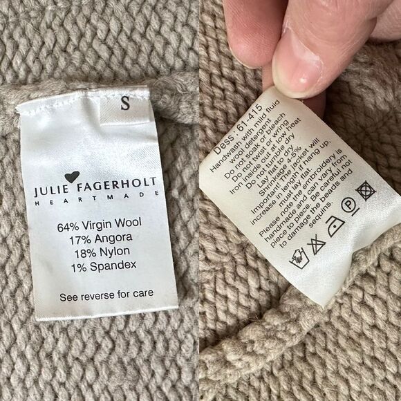 Julie Fagerholt, Heartmade Hooded Beige embellished Wool Angora Cardigan Size S - Picture 4 of 16